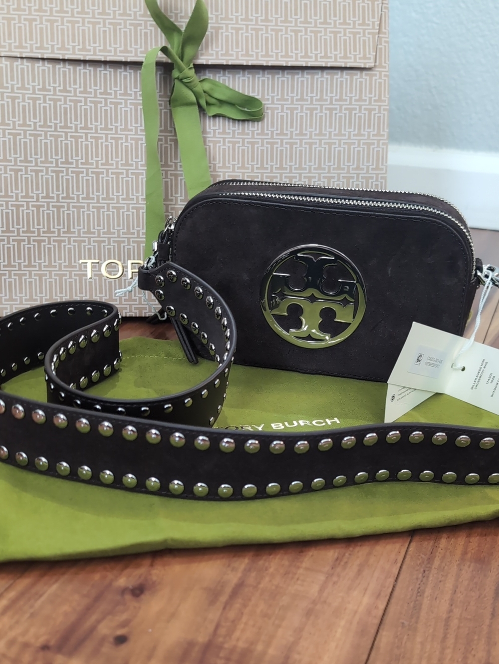 Tory Burch Suede Miller Mini Shadow Oak Crossbody Bag + Dust & Gift Bag Nwt ❤️